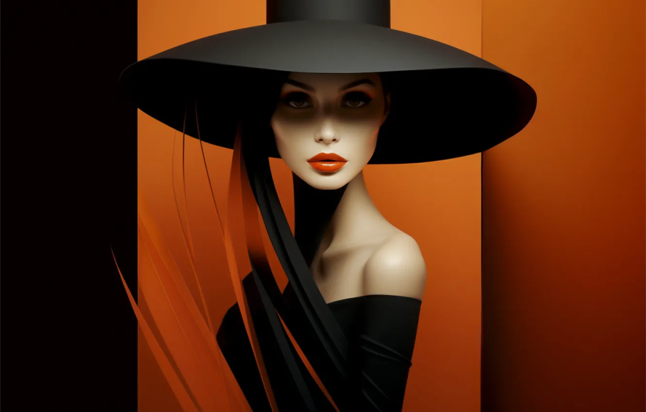 Photo wallpaper eyes, look, girl, face, strip, black, portrait, hat