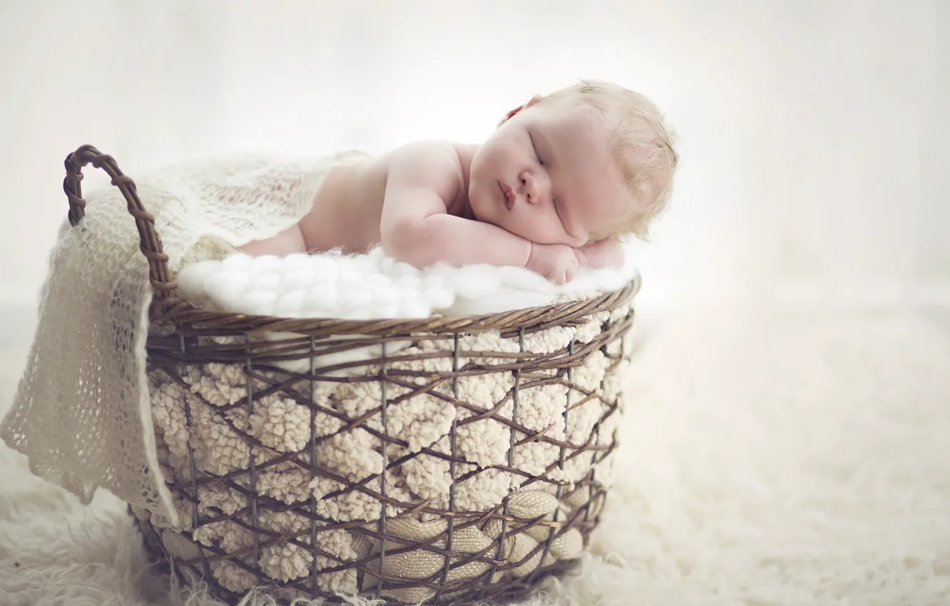 Photo wallpaper basket, sleep, baby, cute, baby