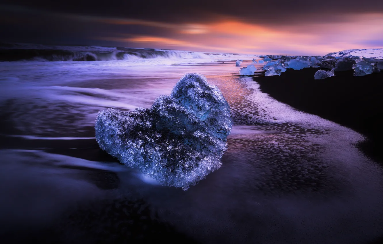 Photo wallpaper sea, night, ice