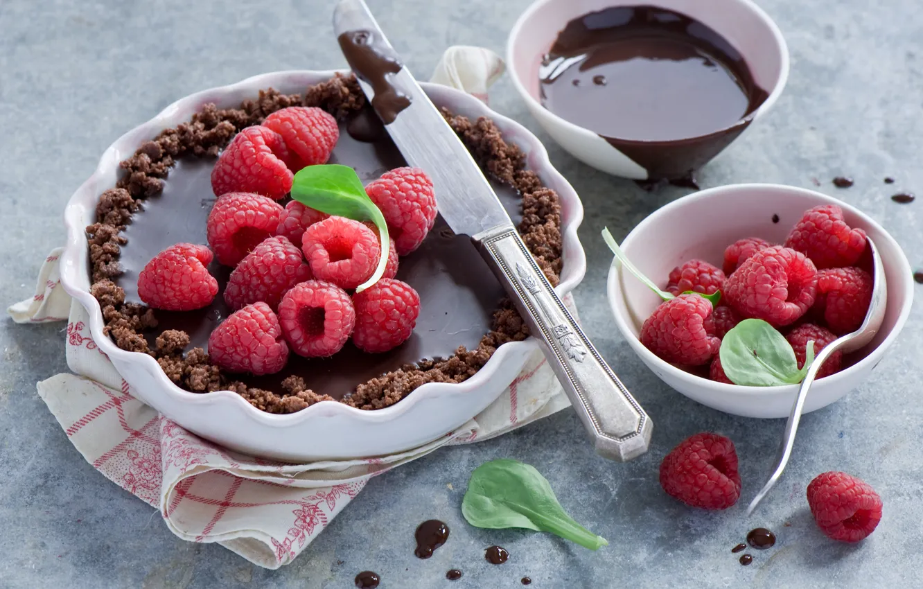 Photo wallpaper photo, Chocolate, Knife, Food, Raspberry, Cakes, Pie