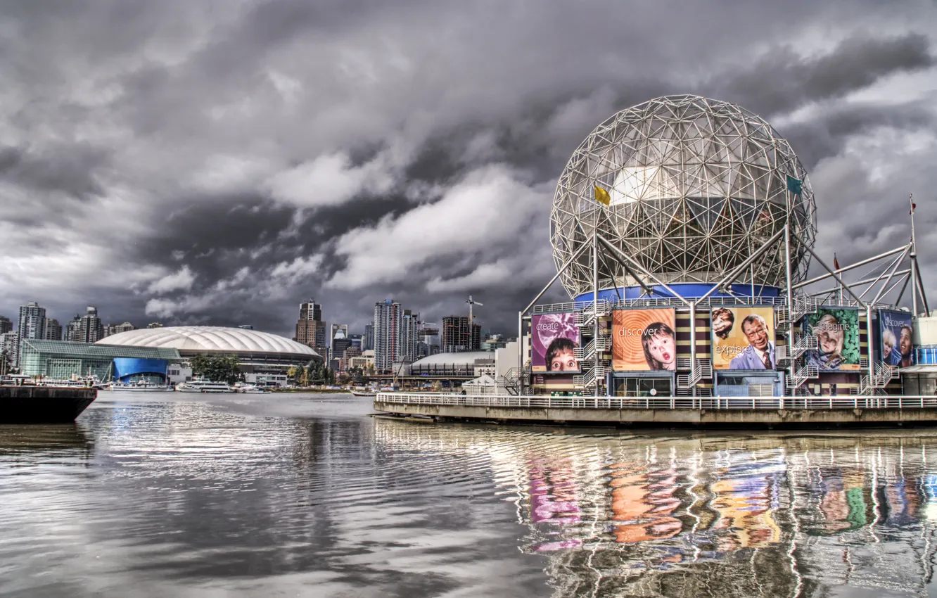 Photo wallpaper the sky, water, storm, the city, balls, advertising, poster, Canada - Vancouver