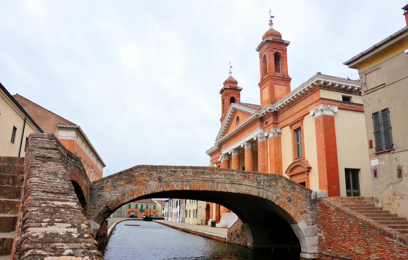 Photo wallpaper the sky, bridge, Church, channel