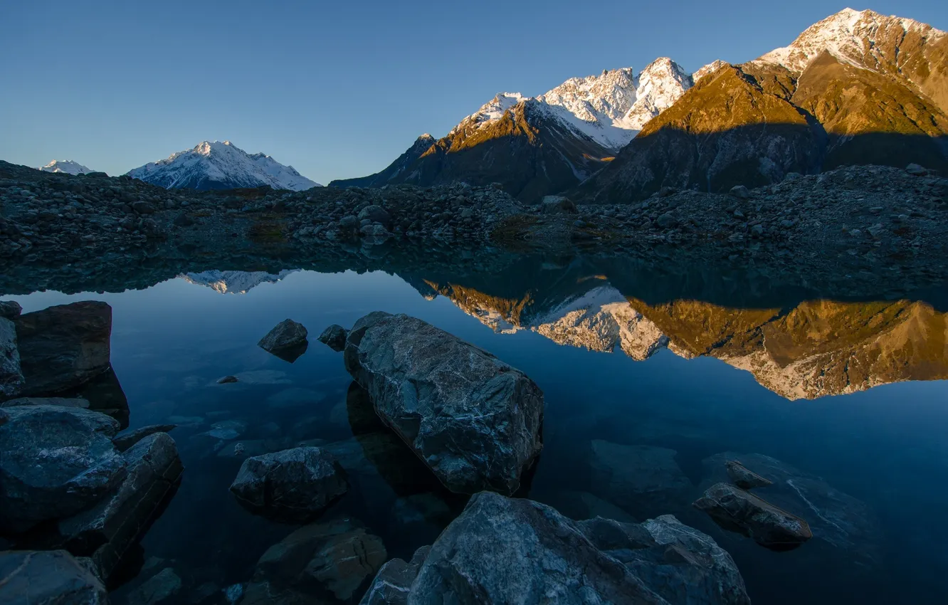 Photo wallpaper mountains, nature, lake, reflection