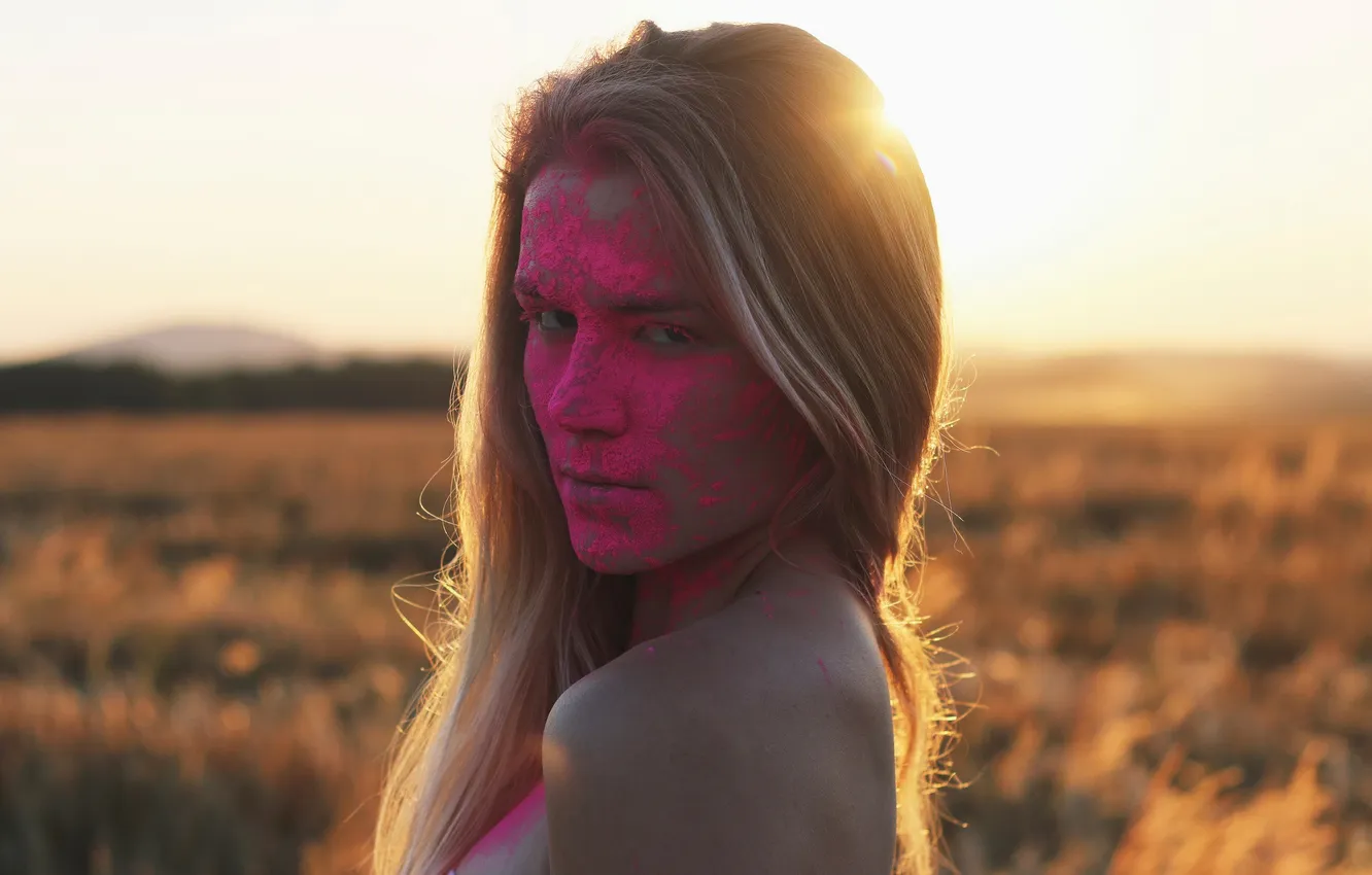 Photo wallpaper girl, face, paint, portrait, Pink Rain