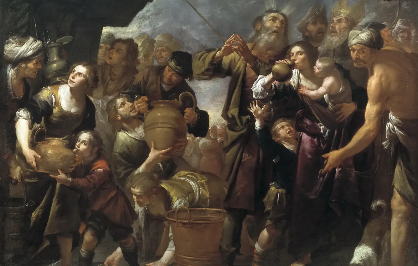 Photo wallpaper people, picture, religion, the Bible, genre, Gioachino Assereto, Moses Carve Water from the Cliffs, The …