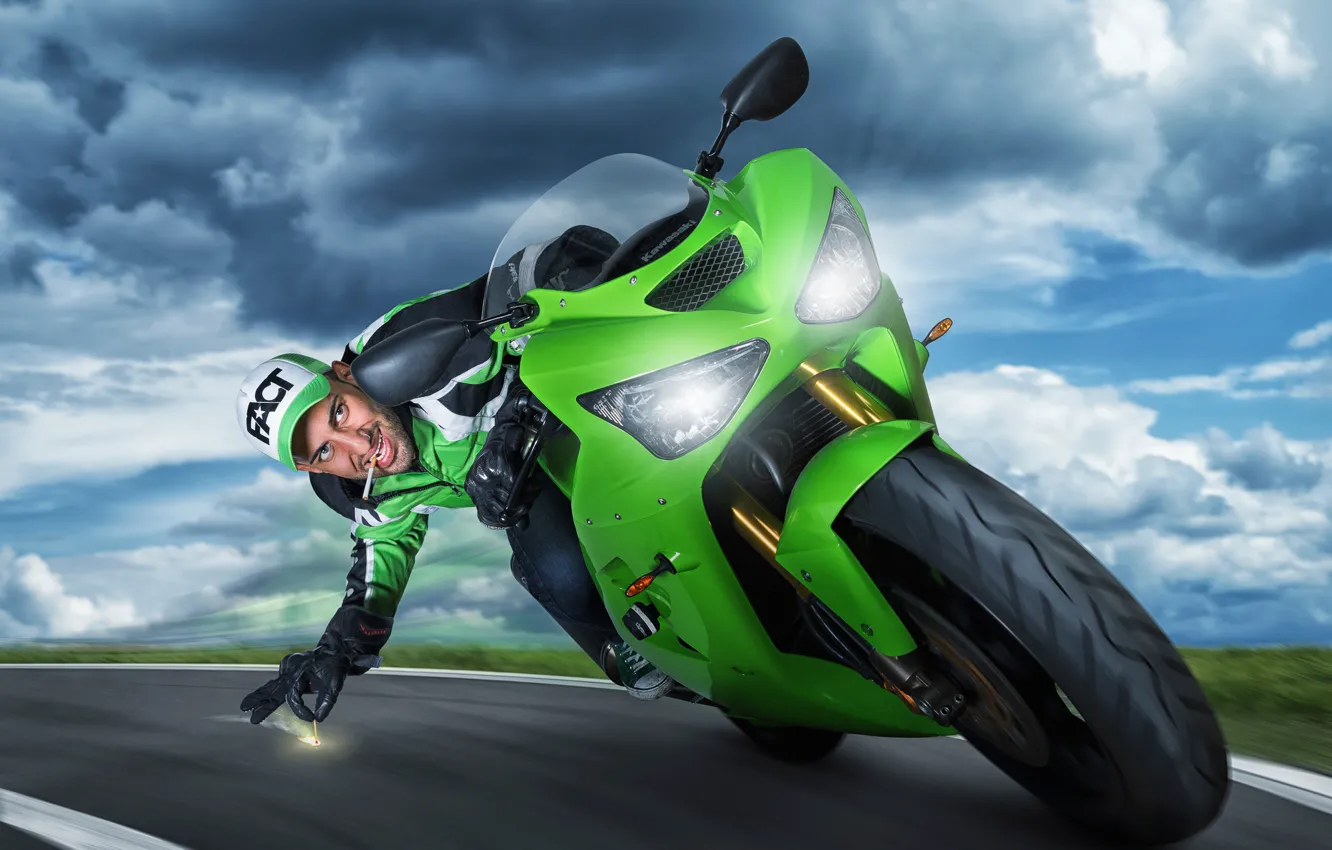 Photo wallpaper speed, matches, humor, cigarette, motorcycle, racer