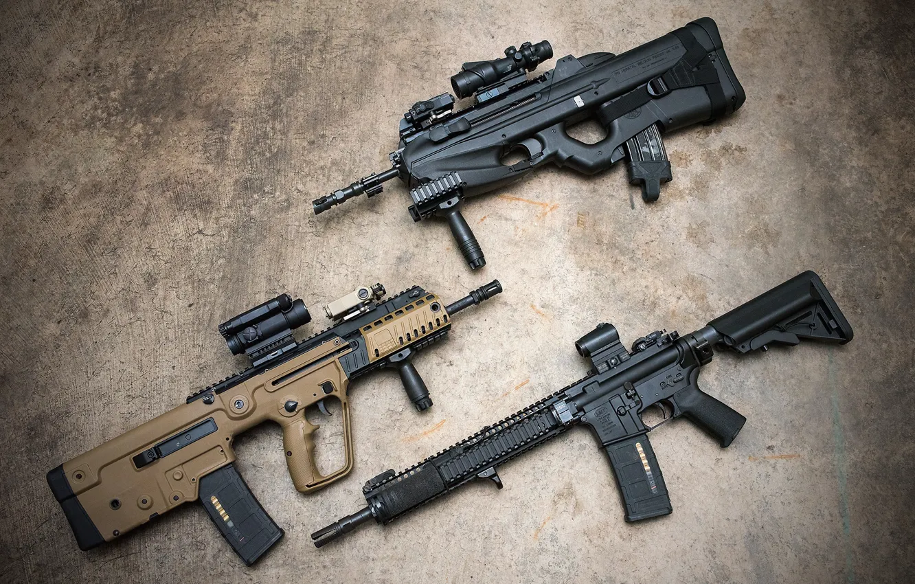 Photo wallpaper machine, carabiner, assault rifles