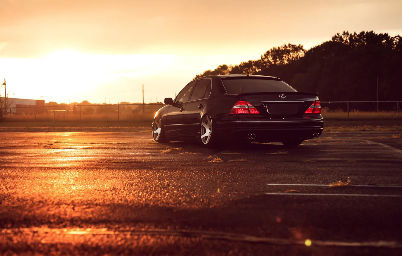 Photo wallpaper Lexus, Black, Color, Sunset, JDM, Stance, Low, Rear