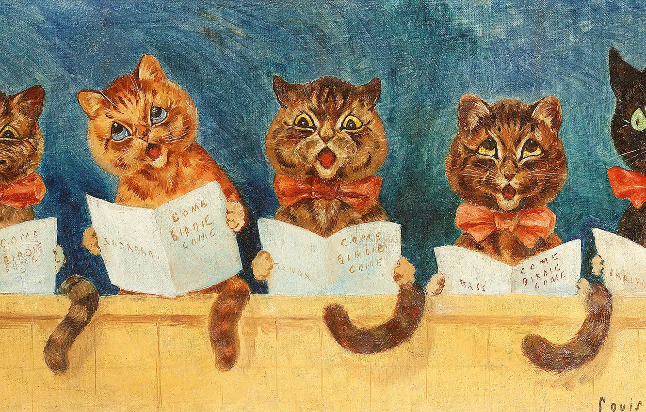 Photo wallpaper Picture, Cats, Five, Louis William Wain, Louis Wayne, Louis William Wayne, Louis Wain, British animal …