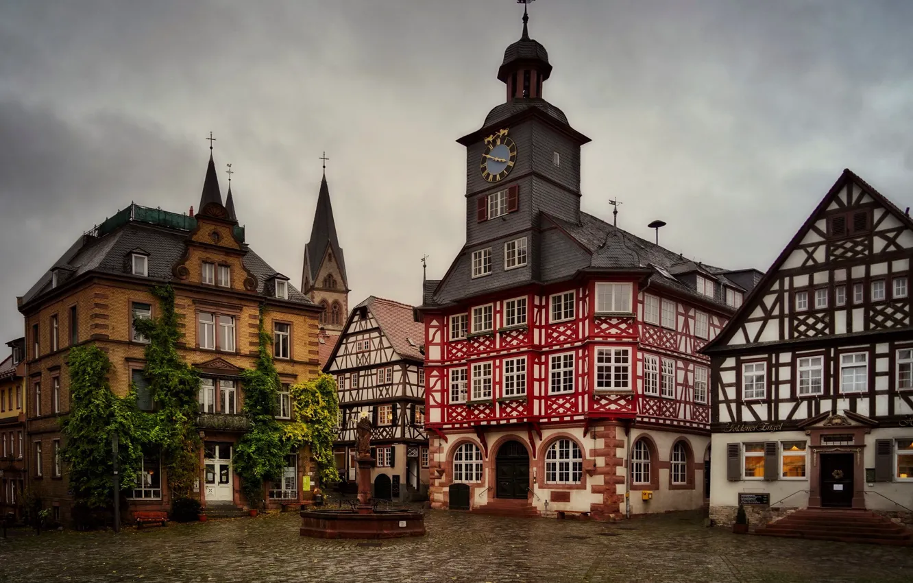 Photo wallpaper building, home, Germany, area, fountain, Germany, town hall, Market square