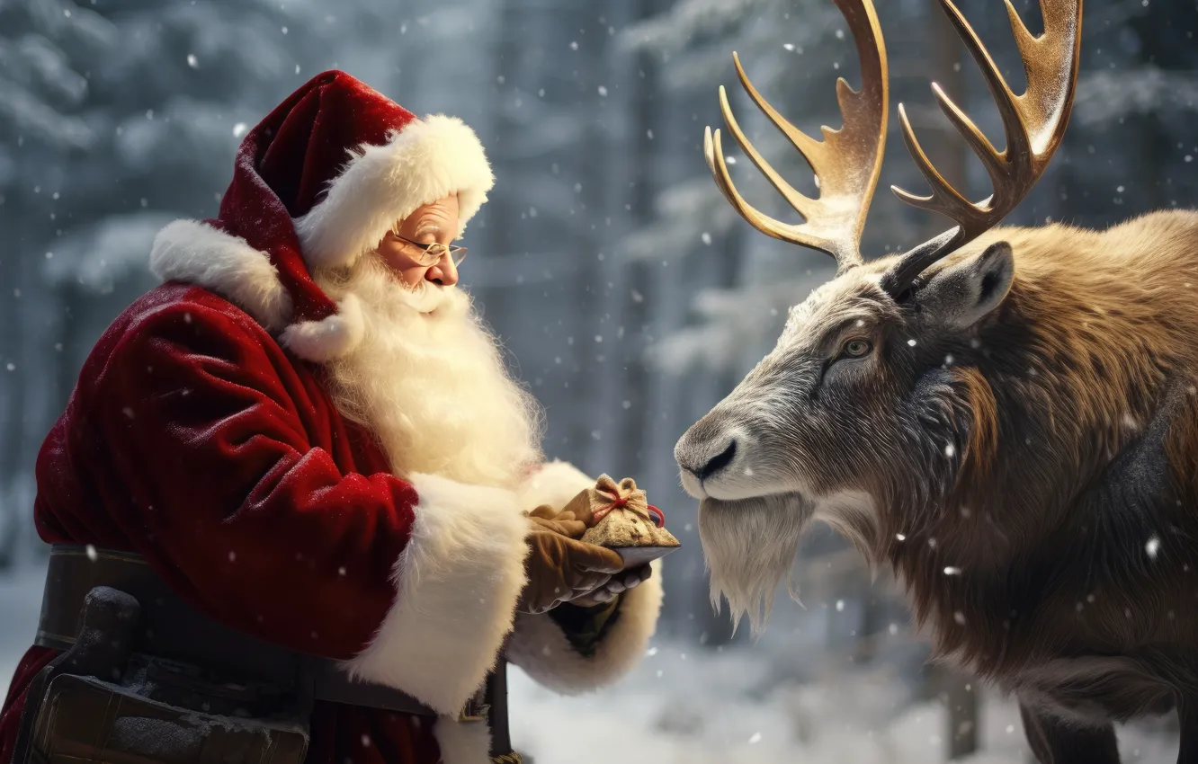 Photo wallpaper winter, forest, look, snow, nature, gift, tree, new year