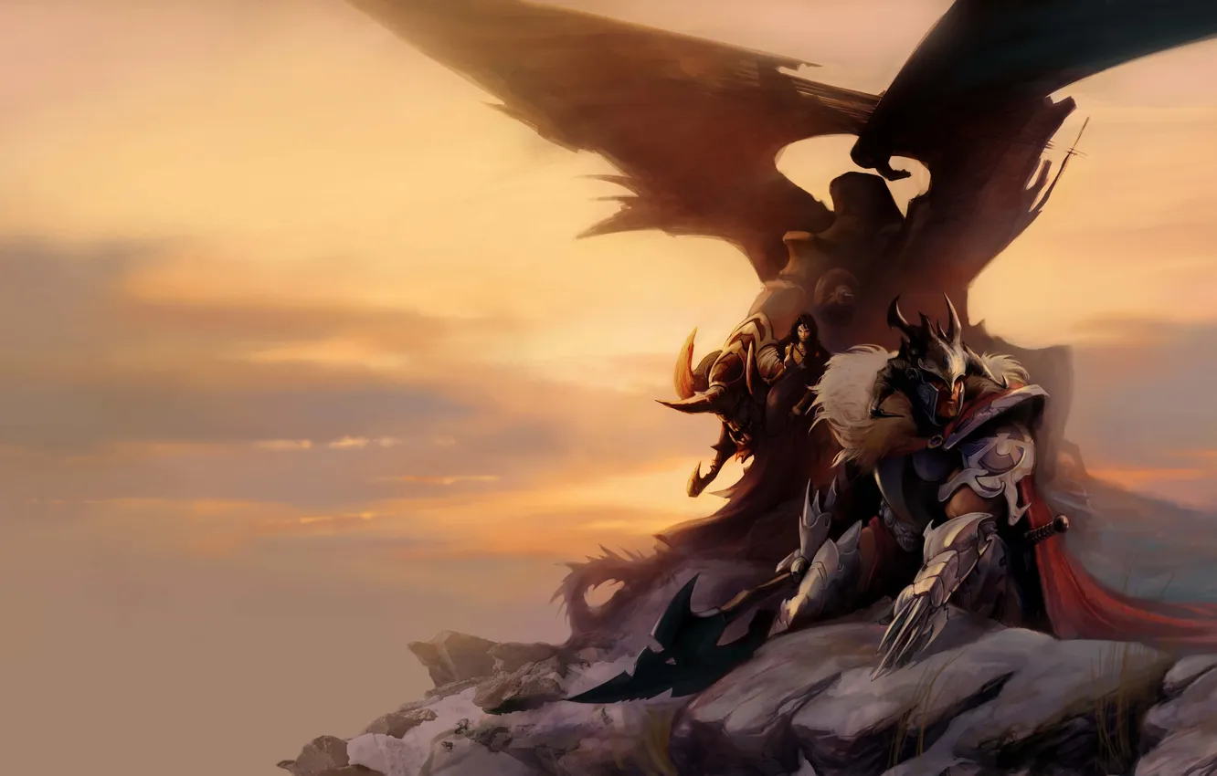 Photo wallpaper girl, mountains, weapons, rocks, warrior, art