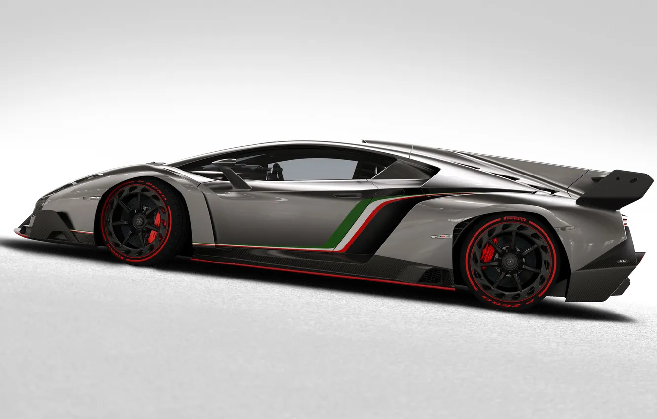 Photo wallpaper Lamborghini, Strip, Wheel, Silver, Italy, Side view, Veneno