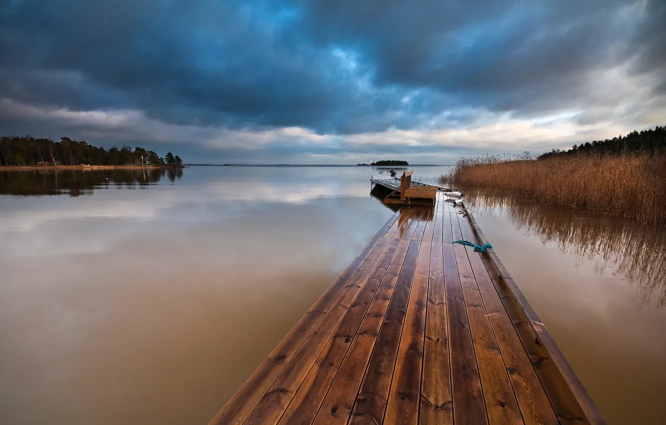 Photo wallpaper the sky, bridge, lake