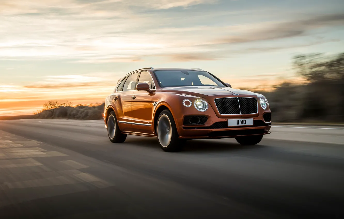 Photo wallpaper machine, asphalt, movement, lights, speed, Bentley, optics, Speed, crossover, Bentayga