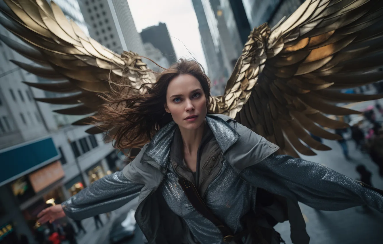 Photo wallpaper girl, flight, hair, home, wings, angel, digital art, AI art