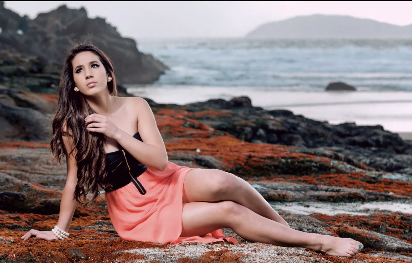 Photo wallpaper sea, girl, mood