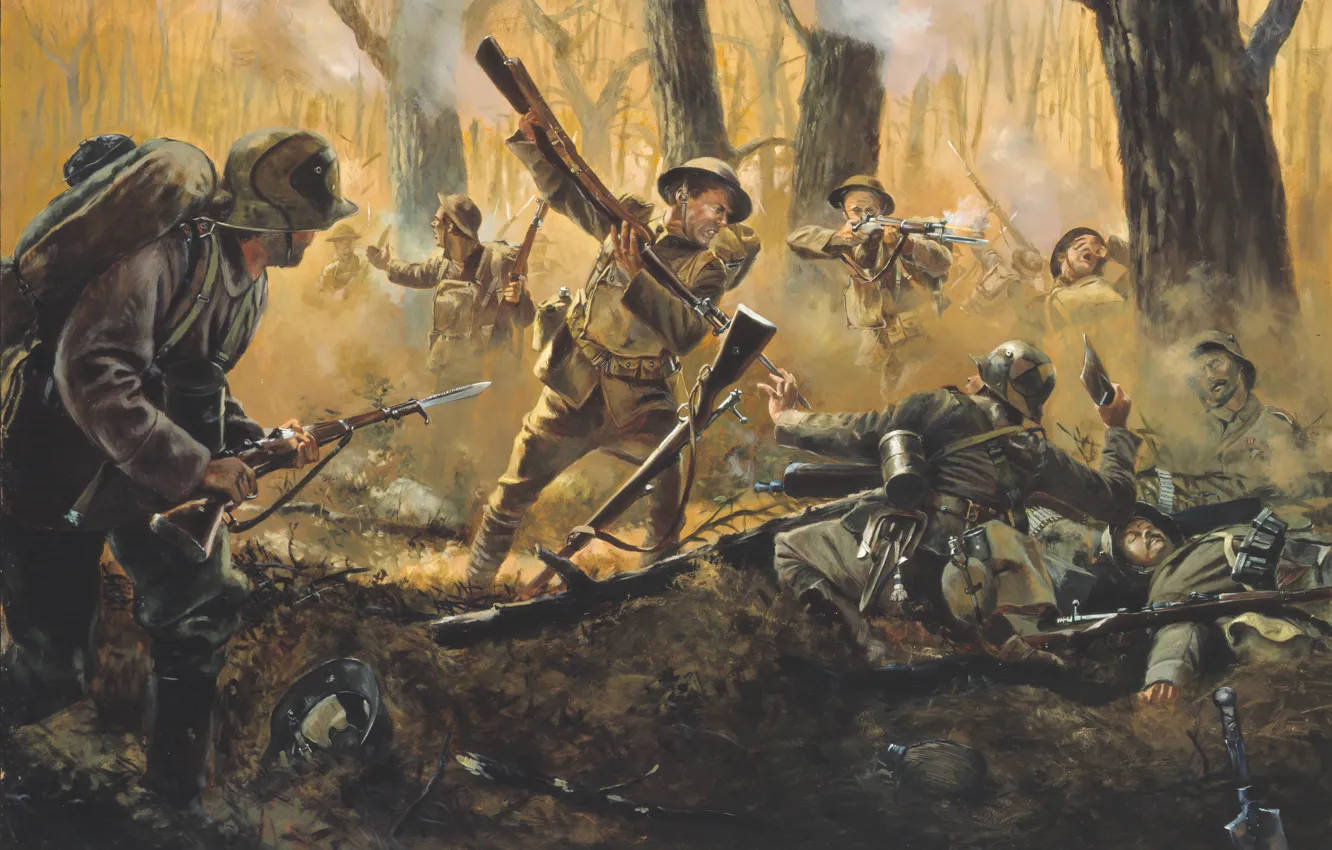Photo wallpaper forest, war, France, the Germans, July 15, Men of Iron by Don Troiani, Among the …