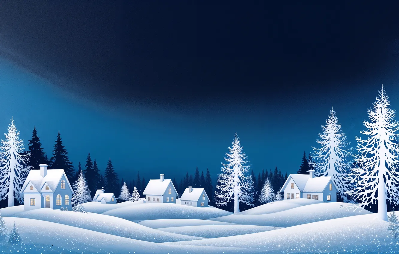 Photo wallpaper snow, new year, home, ate, Christmas, postcard