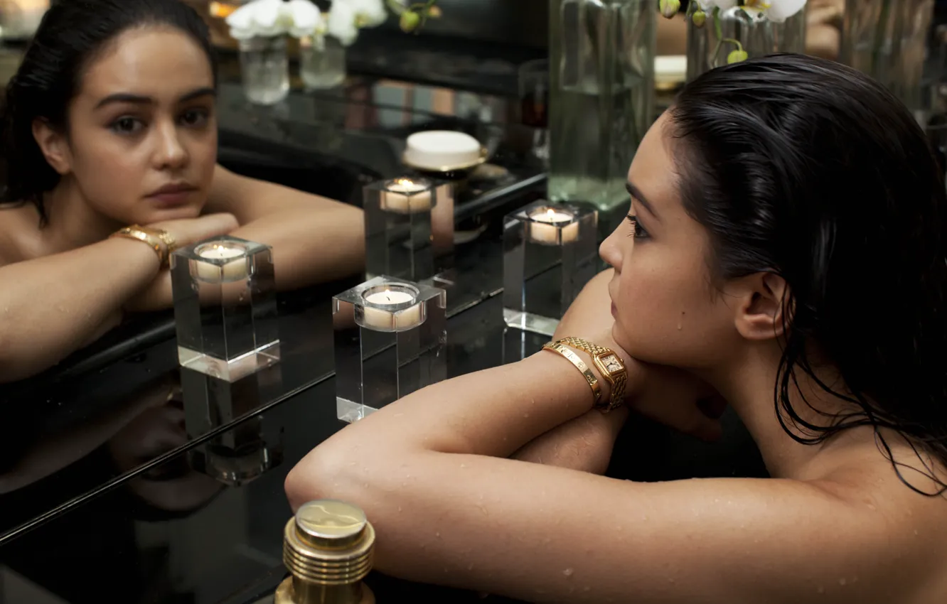 Photo wallpaper look, girl, style, reflection, mirror, brunette, style, collection