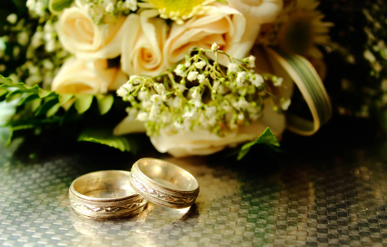 Photo wallpaper bouquet, ring, wedding