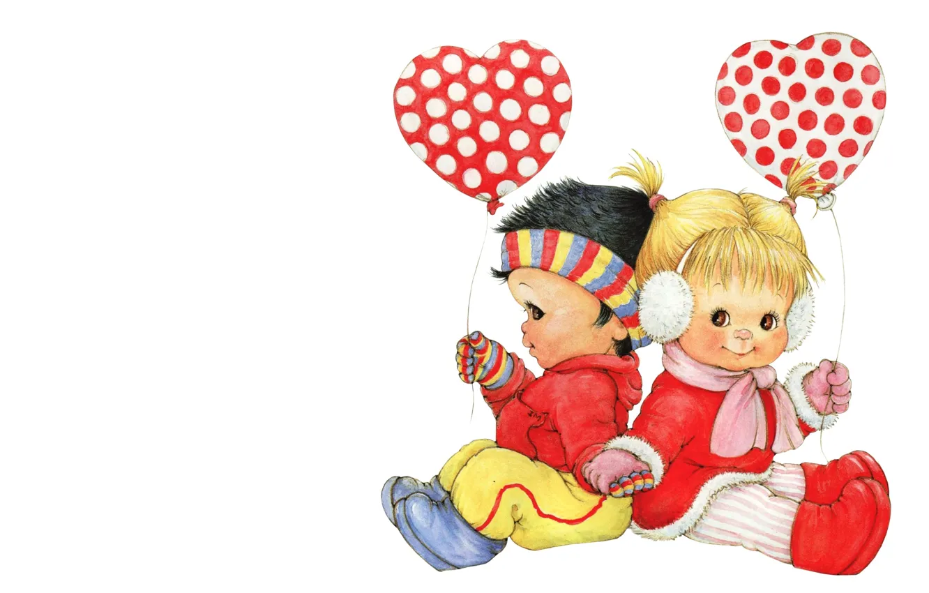 Photo wallpaper balls, minimalism, boy, art, friendship, girl