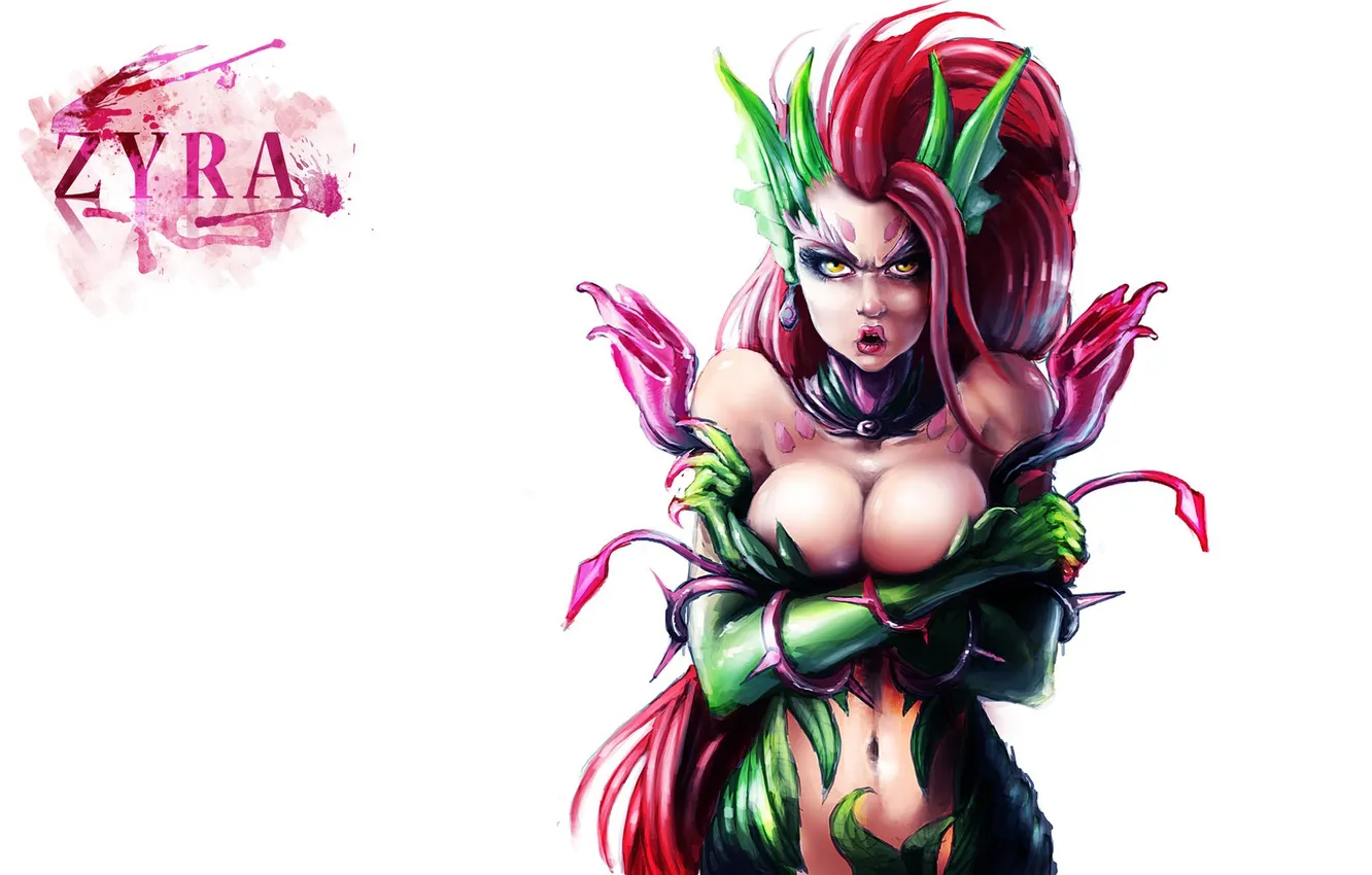 Photo wallpaper League of Legends, simple background, LoL, Zyra