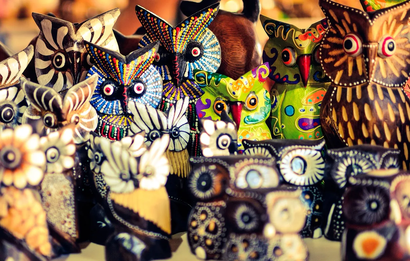 Photo wallpaper owl, bird, figurine, figures