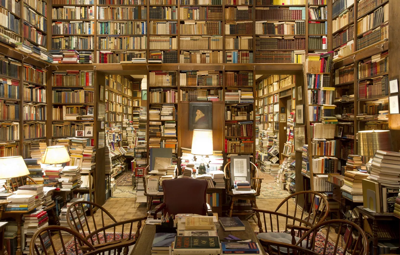 Photo wallpaper large, book, library, different, a lot