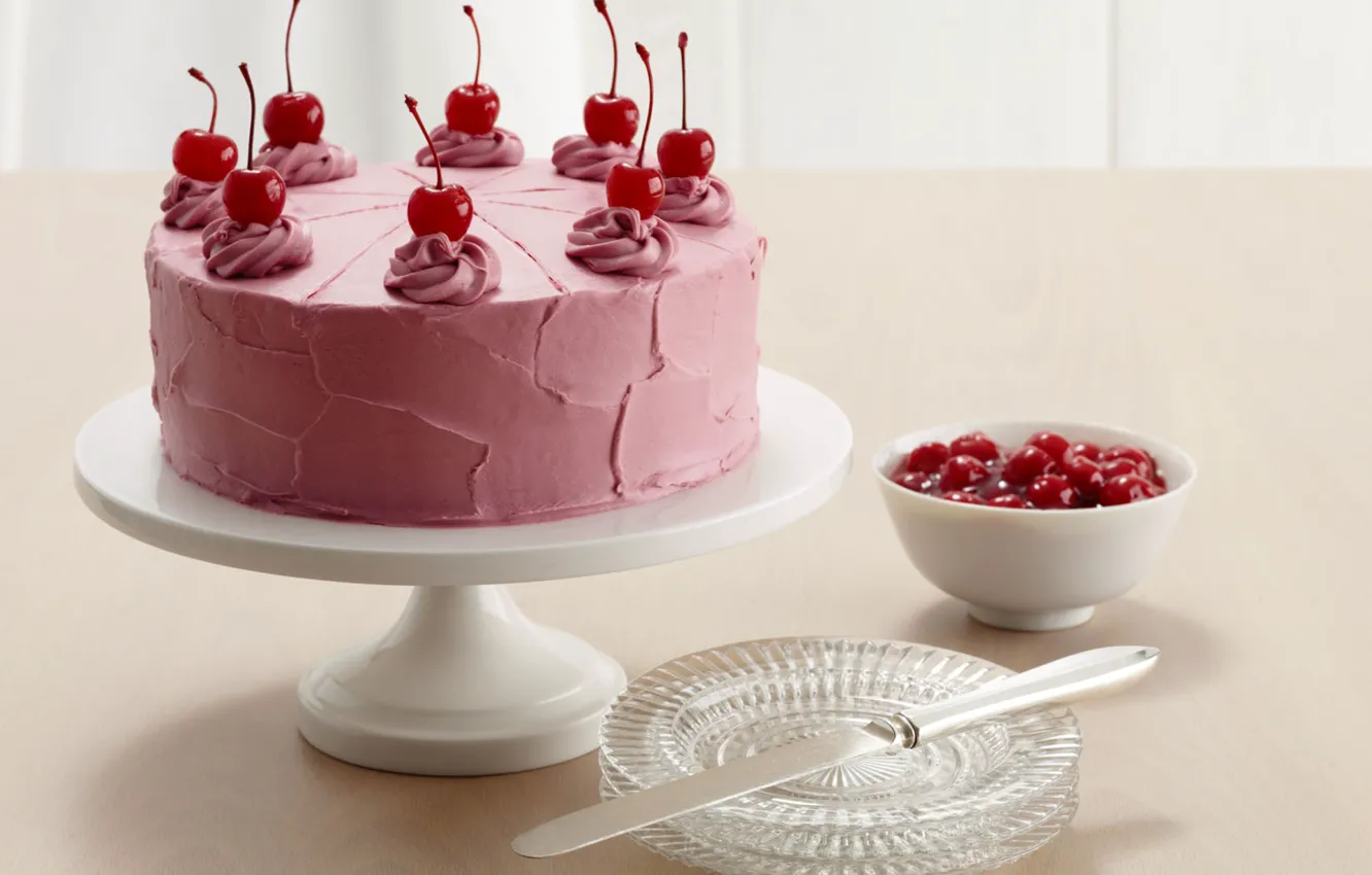 Photo wallpaper cherry, food, cake, cake, cake, dessert, food, sweet