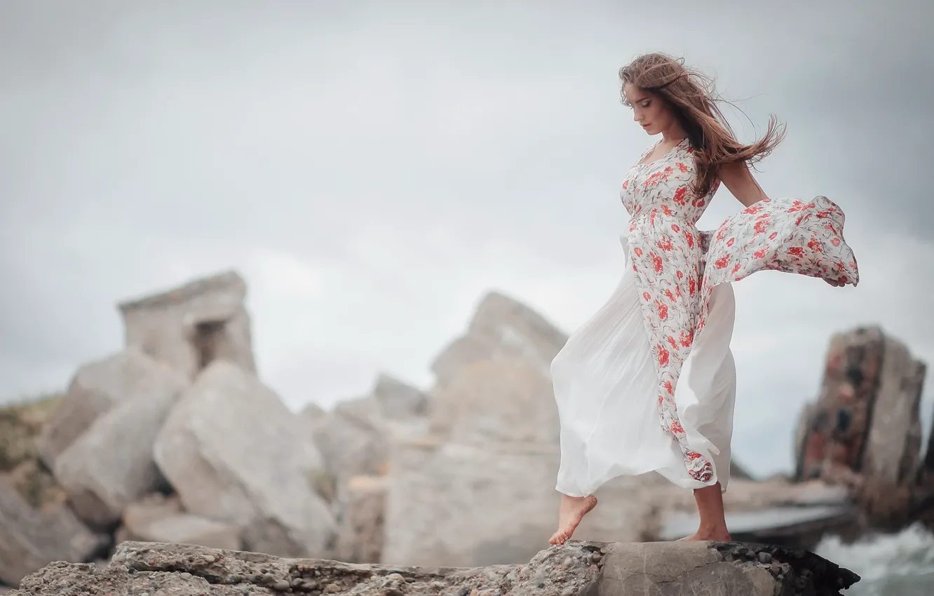 Photo wallpaper girl, stones, background