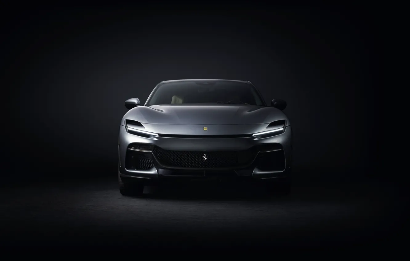Photo wallpaper Light, Ferrari, Front, SUV, Sight, Black background, 2022, Ferrari Thoroughbred