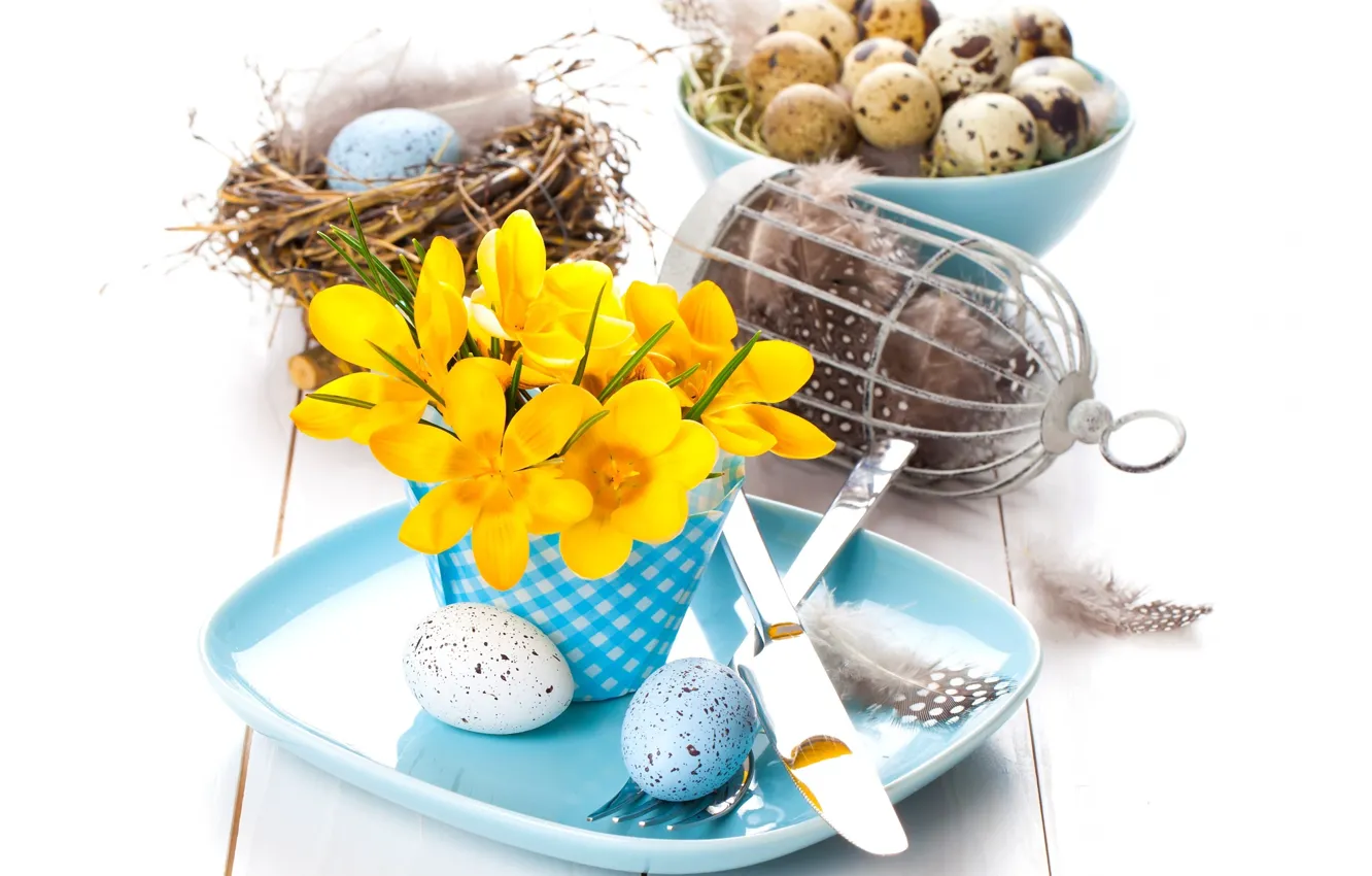Photo wallpaper flowers, holiday, eggs, plate, Easter, decor, serving, Natalia Klenova