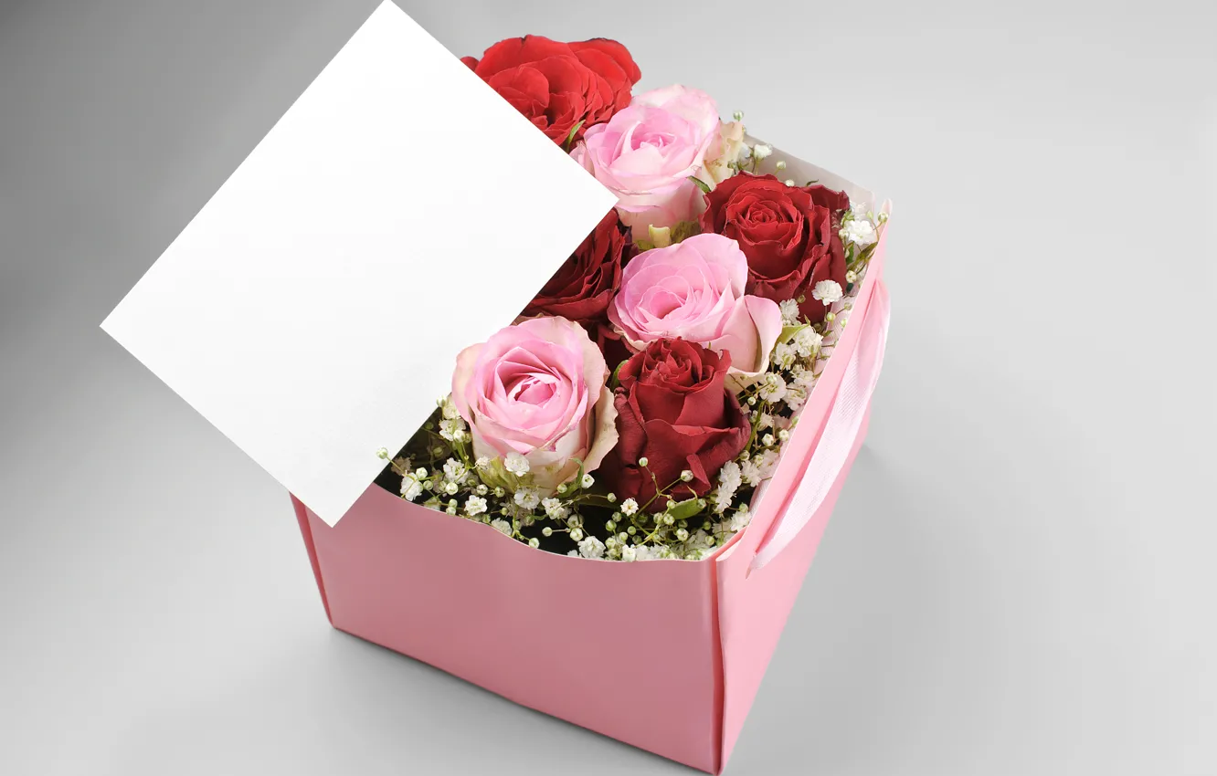 Photo wallpaper box, gift, roses, Roses, Box, Template