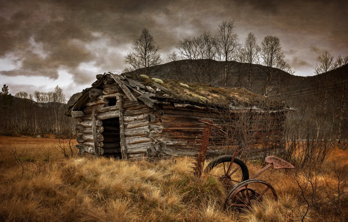 Photo wallpaper the barn, old, rust, seeder