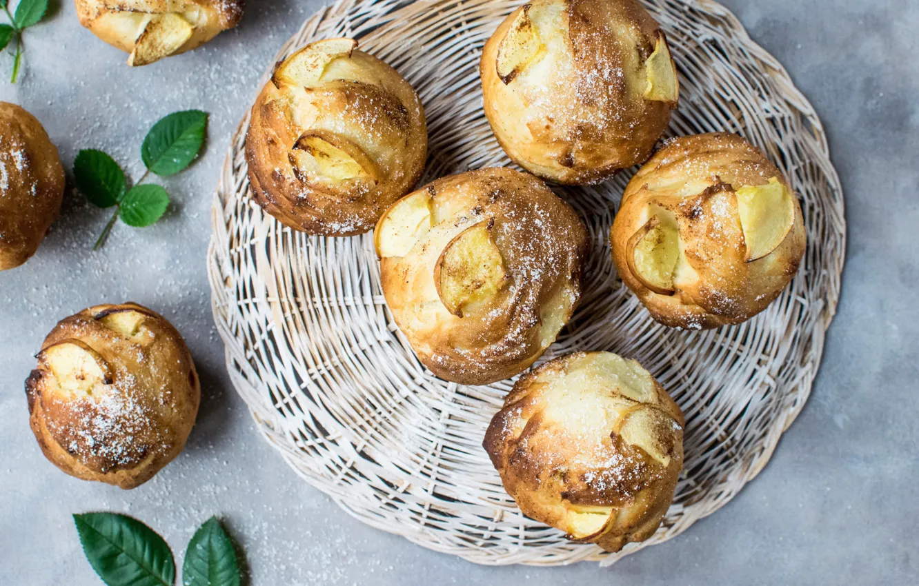 Photo wallpaper apples, cakes, sweet, buns