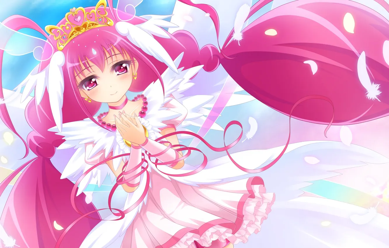 Photo wallpaper the sky, girl, anime, feathers, petals, art, blush, Smile Precure