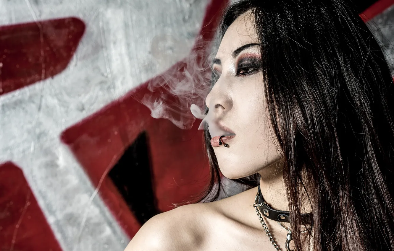 Photo wallpaper look, girl, smoke