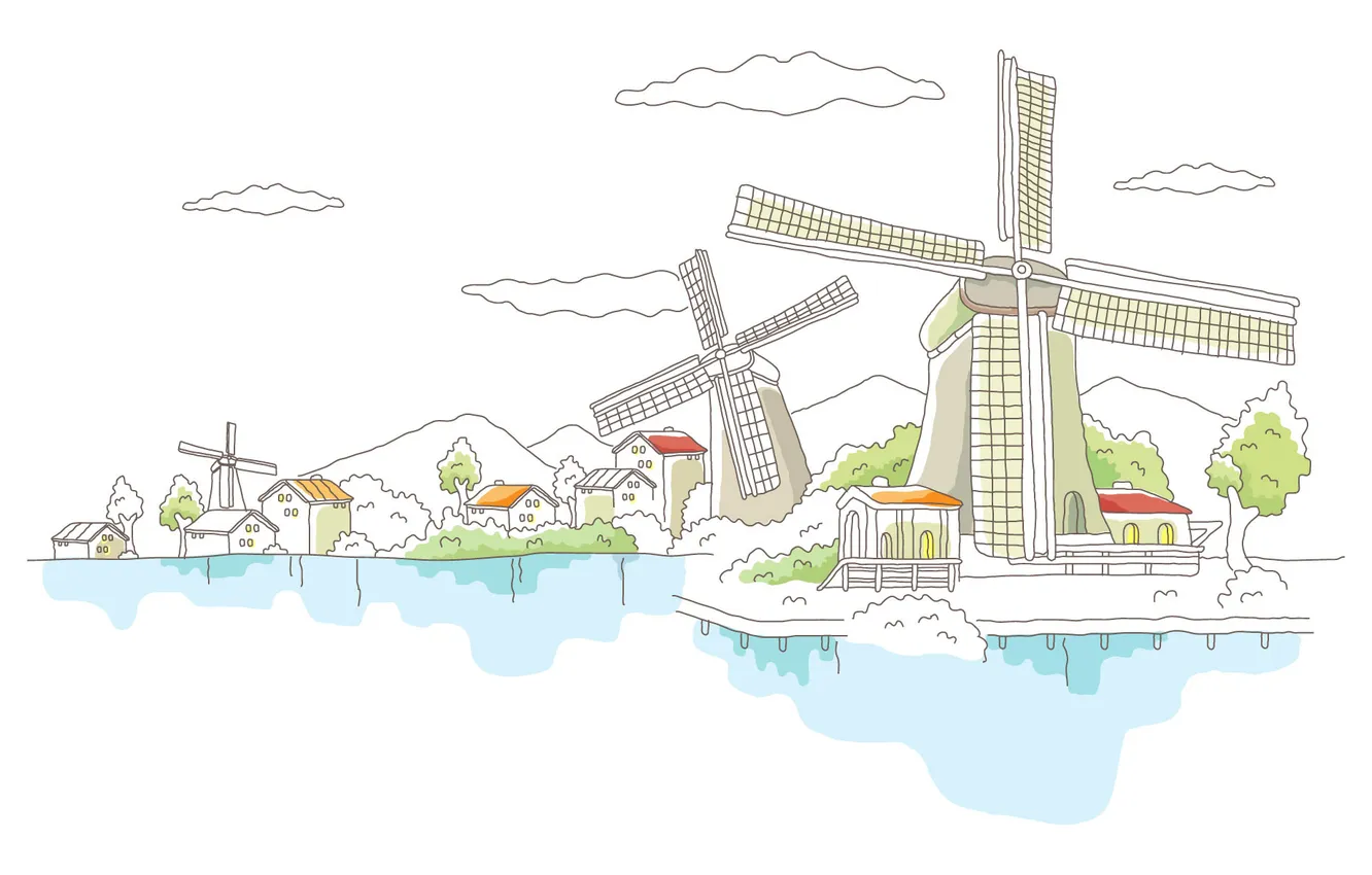 Photo wallpaper Holland, vector, hand-drawn city