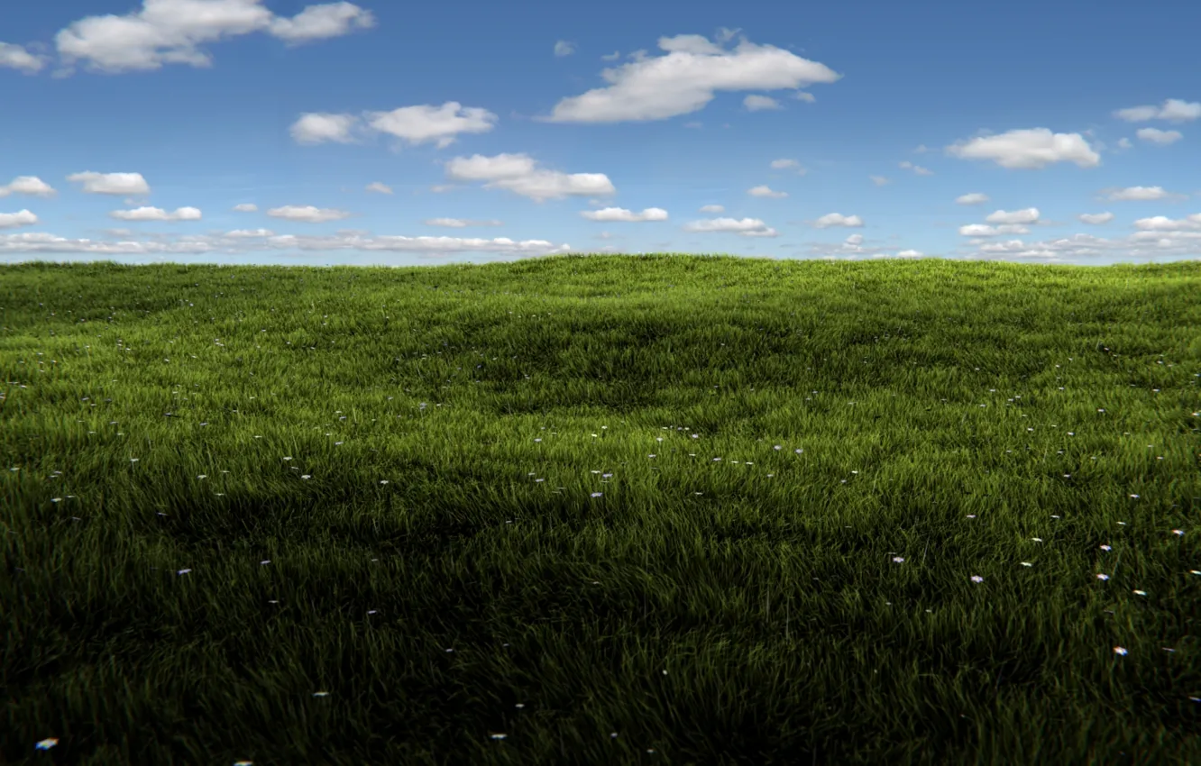 Photo wallpaper greens, field, summer, the sky, grass, the sun, clouds, rendering