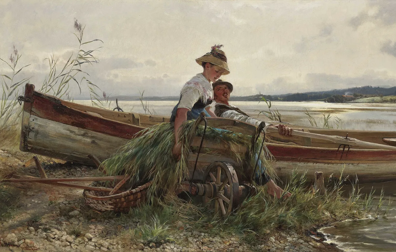 Photo wallpaper German painter, German painter, oil on canvas, Carl Raup, Karl Raupp, Pleasant conversation, Pleasant conversation, …