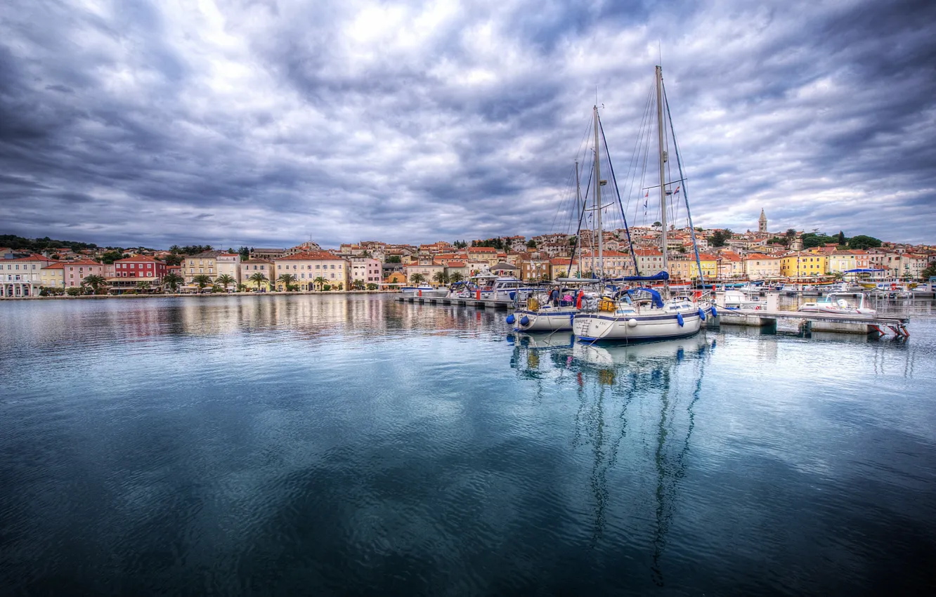 Photo wallpaper boat, Marina, Bay, Croatia, Mali Losinj