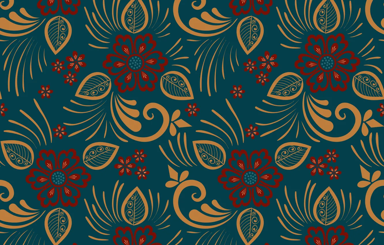 Photo wallpaper flowers, blue, red, background, pattern