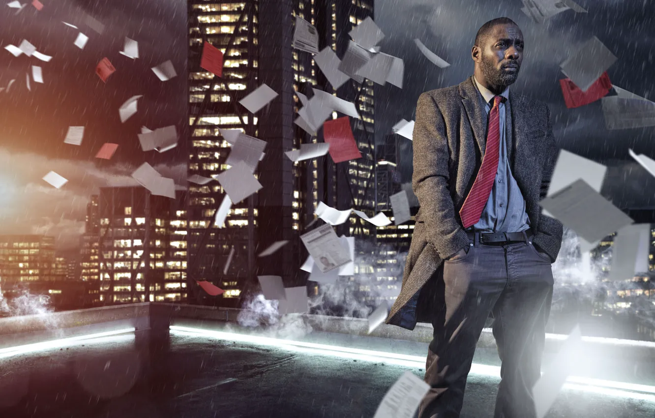 Photo wallpaper roof, clouds, paper, rain, the wind, home, skyscrapers, tie