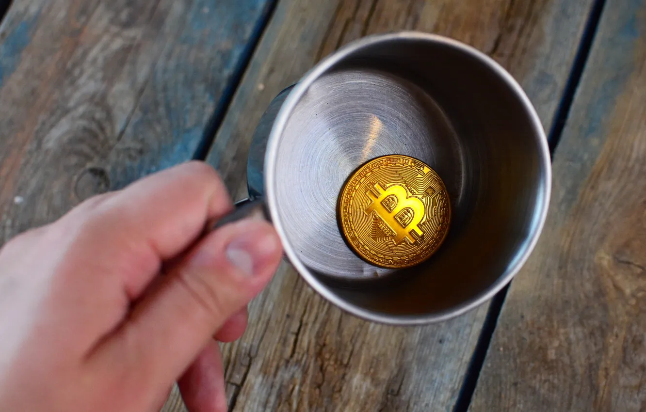 Photo wallpaper metal, cup, coin, bitcoin