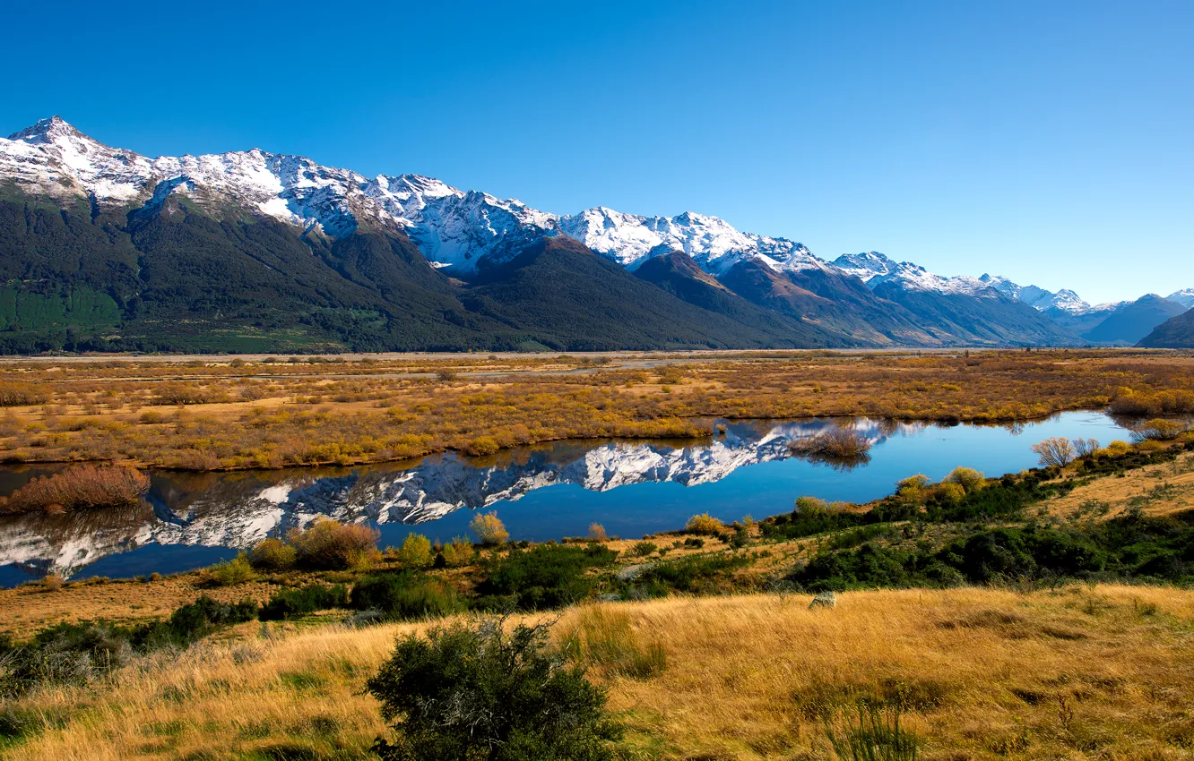 Photo wallpaper mountains, nature, river, New Zealand, New Zealand