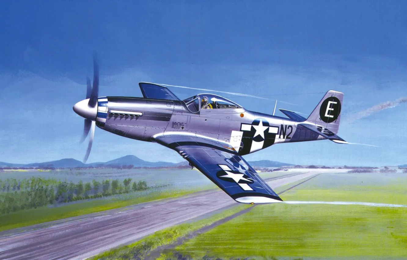 Photo wallpaper art, painting, aviation, P-51 MUSTANG