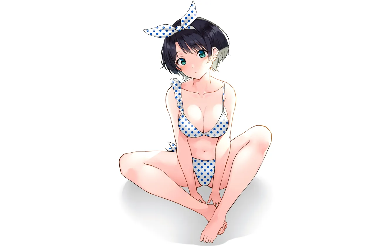 Photo wallpaper girl, sexy, cleavage, boobs, anime, beautiful, short hair, pretty