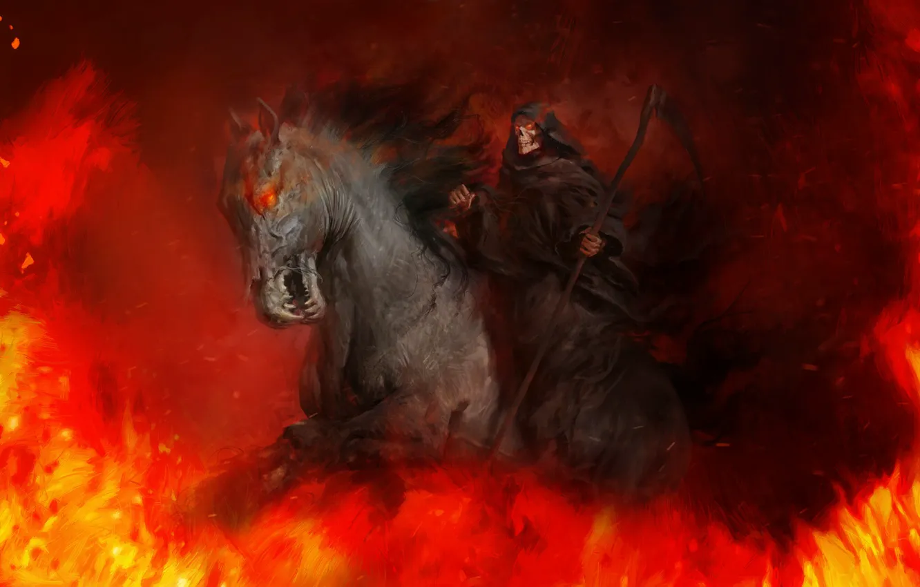 Photo wallpaper Horse, Fire, Death, Hell, Flame, Braid, Fire, Flame
