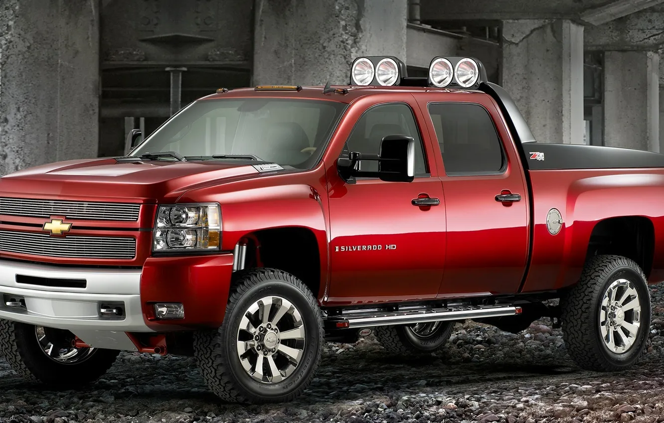 Photo wallpaper lights, Chevrolet, concrete, Silverado HD